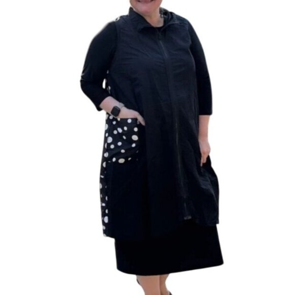 Frou Frou Georgetta Zip Front Vest Frock Black White Polka Dot Women Size 2X NEW - Picture 1 of 8